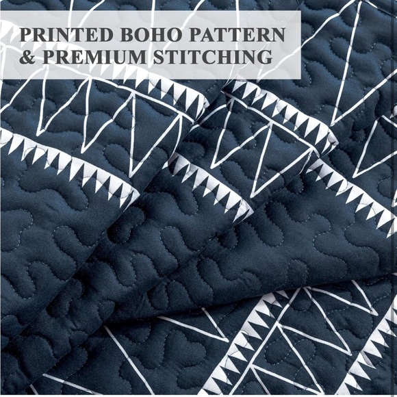 Bohemian SummerLightweight Reversible Microfiber NavyBlueQuiltSet CaliforniaKing - Picture 2 of 8